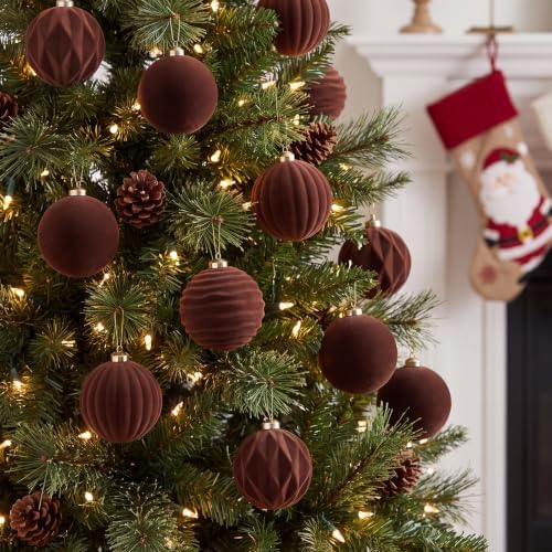 Christmas Ornaments Set Coffee Brown Velvet 3.15 in Decorative Balls
