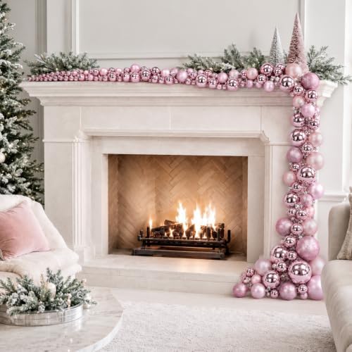 Sosation 29.5Ft Christmas Ball Ornament Garland, Pink, Glossy Matte Glitter