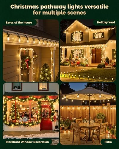 C9 Christmas Lights Outdoor,25.7 Ft 20 Bulbs Christmas Pathway Lights Clear