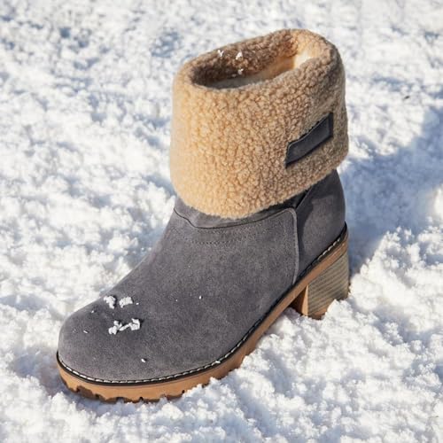 VIMISAOI Mid calf Winter Boots for Women Warm Ankle Snow Chunky Heel Boots