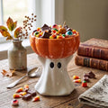 Rtteri Halloween Ghost Candy Bowl Ceramic Ghost Pumpkin Candy Dish 6.8 in