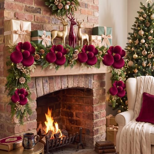 6 Pack Burgundy Christmas Ball Clusters Ornaments Decorations