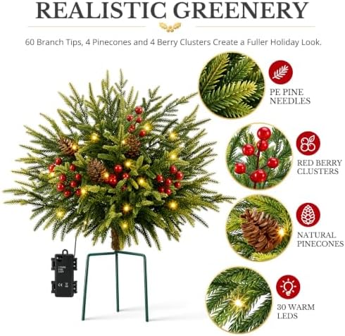 2 Pack 25.5 Inch Outdoor Lighted Christmas Trees, Yard Holiday Decor