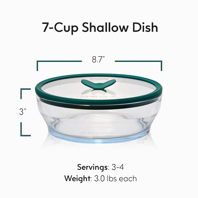 Anyday 7-Cup Glass Microwave Steamer (Clear Kale) | Vegetables, BPA-Free, Vegetable Steamer Bowl, Vented Glass Lid, Healthy Microwave Cooking, Broccoli, Veggies, Meal Prep