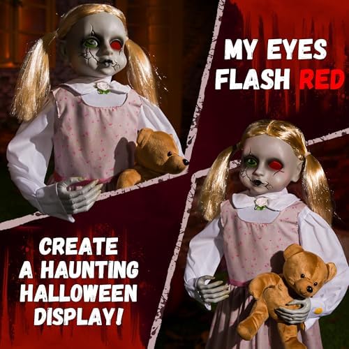 Halloween Animatronics 36inch Doll, 3ft Animated Decorations with Sound Activated, Creepy Sound, Light Up Eyes, Scary Move, Haunted House Holiday Spooky Decor Horror Prop for Indoor, Outdoor, Yard