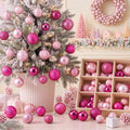 Lunmon 64 Pcs Hot and Light Pink Christmas Ball Ornaments Set