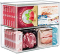 Heyuzb 2 Pack Clear Freezer Organizer Bins Stackable Storage Bins with Side Handles for Kitchen Pantry Cabinet Organzation and Storage