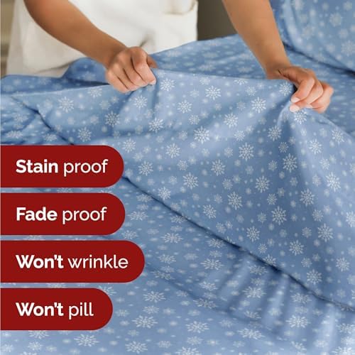Christmas Sheet Set, Blue Snowflakes, Holiday Xmas Bedding Set - Twin XL