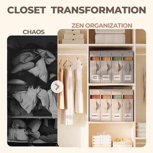 Sheet Organizers and Storage for Linen Closet, 8Pack Beige