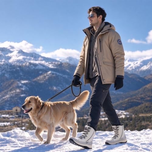 ROCKMARK Mens Winter Mid-Calf Snow Boots Fur Lined Warm Waterproof Slip On Outdoor Athletic Snow Boots