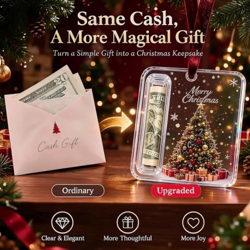 6PCS Christmas Cash Gift Ornament, Acrylic Christmas Money Holders for Cash