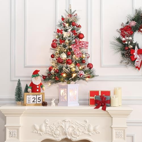 GAOMON 2Set 3FT Prelit Christmas Tree, Artificial Tree with Vintage Base