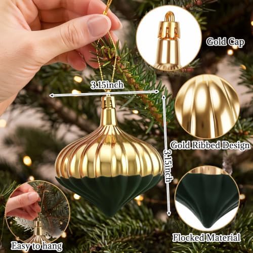 12PCS Green and Gold Velvet Christmas Balls Ornaments,Two Style