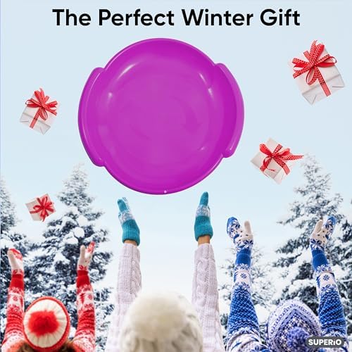 Superio Round Snow Saucer Sled- 24" Plastic Disc Sled for Kids and Adults- Heavy Duty Sled with Handles for Downhill Sledding, Winter Outdoor Sports