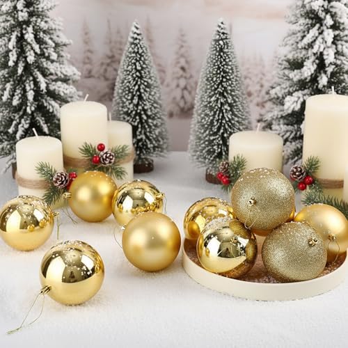 Jenaai 12 Pcs Large Gold Christmas Ball Ornaments, 4 Inch Big Oversized Shatterproof Christmas Tree Decorations Matte Glitter Giant Jumbo Plastic Hanging Baubles for Xmas Holiday Party Indoor Outdoor