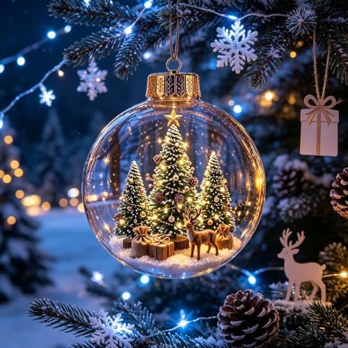 12PCS Glowing Christmas Ornaments - Mini Gold Light-Up Christmas Ball Ornaments - Christmas Tree Ornament with Warm LED Light for Tree Mantel, Holiday Scene Decoration & Gift