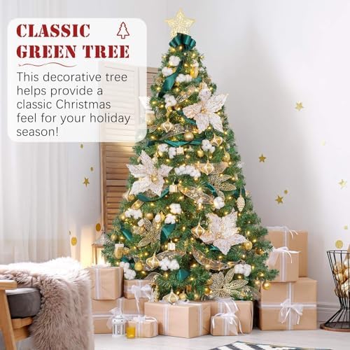 4FT Pre-Lit Green Small Christmas Tree 450 PVC Branch 150 Warm Lights