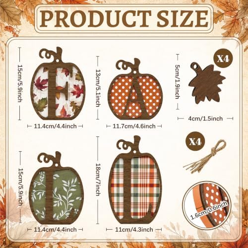 4 Pcs Fall Pumpkin Decor, Wooden Autumn Fall Decorations for Home