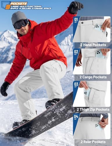 TACVASEN Men's Winter Snow Ski Pants Fleece Lined Waterproof Work Tactical