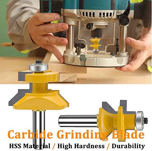 TAIWAIN 1/2-Inch Shank Tongue Groove Flooring Router Bit Set, V-Notch Wainscotting Wood Cabinet Milling Router Bits Sets Cutter, Woodworking Miter Carbide CNC Cutting Tool for Doors,Tables(2)