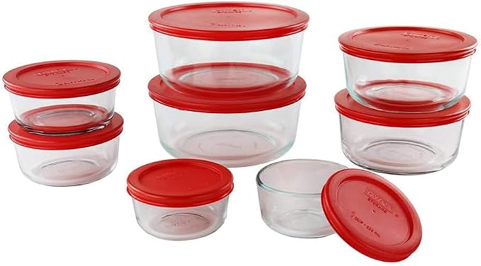 Pyrex Simply Store (8-Pack) Glass Food Storage Containers Set, (1, 2, 4 & 7 Cup) Meal Prep Containers With Plastic BPA-Free Lids, Dishwasher & Microwave Safe | Meal prep containers (1, 2, 4 & 7 cup) with BPA-free plastic lids, microwave & dishwasher safe
