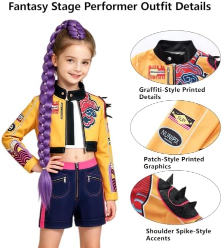 Kids Pop Star Costume Girls Halloween Costumes Outfit with Accessories Set