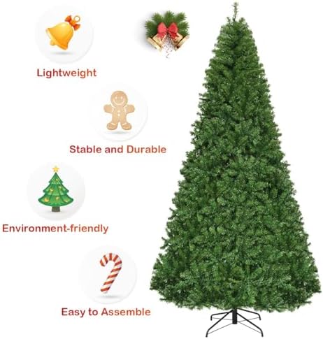 HAPPYGRILL 9FT Pre-lit Artificial Christmas Tree with 2944 PVC Branch Tips and Foldable Base, Premium Spruce Tree Hinged Xmas Tree with 1000 Lights, 11 Color Modes for Holiday Decoration
