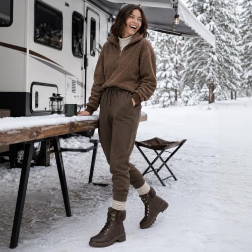 TEMOFON Ankle Boots for Women Winter: Comfortable Lace-up Combat Boot Warm