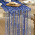 Artoid Mode Blue Gold Gauze Table Runner 59x120 Inch 10FT, Glitter Metallic Foil Sheer Dining Wedding Anniversary Holiday Table Decor for Home Party