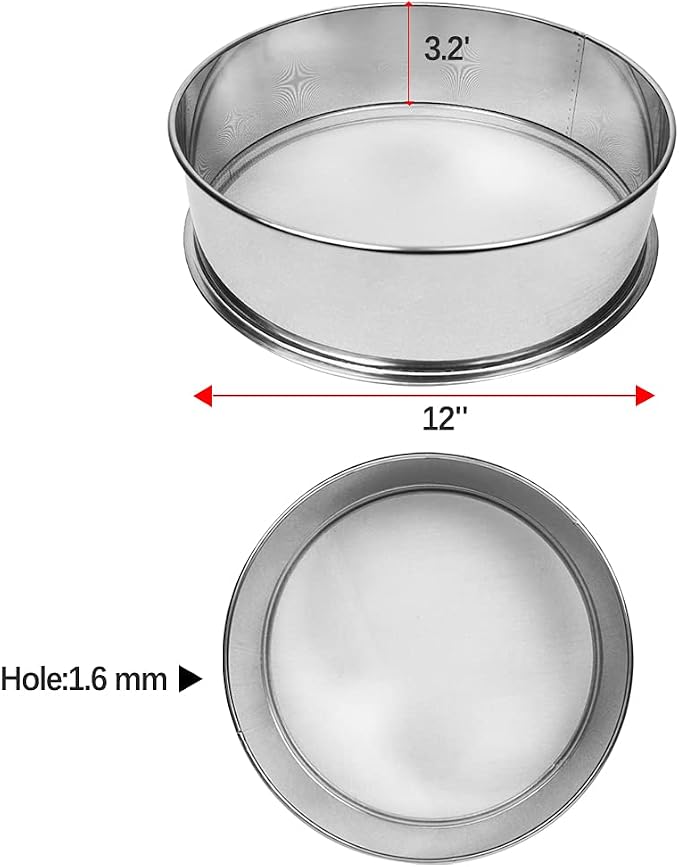 12 Mesh Vibrating Sifter, Stainless Steel Replacement Sieve for Powder Sifter | stainless steel sieve, uniform filtration, corrosion resistant, easy to clean, replacement screen for vibrating sifter