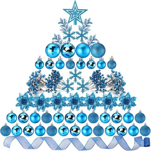 Sratte 94 Pcs Christmas Tree Ornaments Decoration Set, Lake Blue