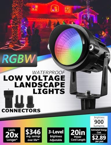 SUNVIE Low Voltage Landscape Lighting RGB Spotlight 10 Pack with Connectors