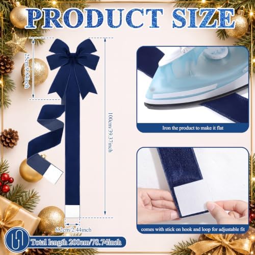 Daifunli 6 Pcs Navy Blue Christmas Velvet Cabinet Bows Ribbons for Kitchen