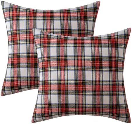 MIULEE Christmas Plaid Pillow Covers Scottish Tartan 20x20 Red and White