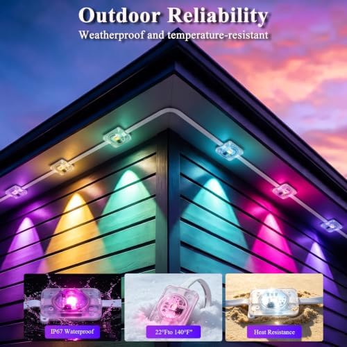 600FT Permanent Outdoor Lights, Smart RGB+IC Eaves Lights for House, App & Remote Control, LED Roofline Lights, Waterproof Exterior House Lights for Year-Round Christmas & Holiday Lighting