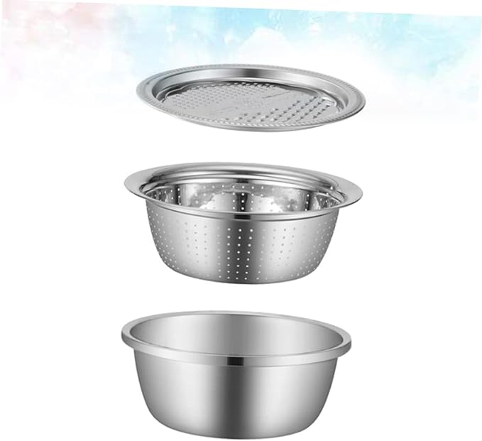 3pcs Stainless Steel Vegetable Slicer Peeler Set Grater Basin Slicing Patterns Easy to Clean