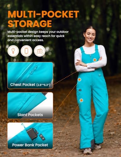 Heated Insulated Bib Overalls for Women with 16000mAh Power Bank, Outdoor Snow bibs Warm Skiing Snowboard Pants