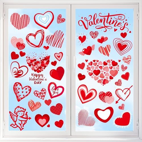 9 Sheets Valentines Window Clings, Valentines Day Decorations Heart Decor