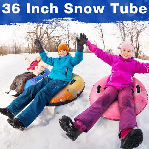 Poen 4 Pack Snow Sled Tube 36 Inch Inflatable with Handles,Vibrant