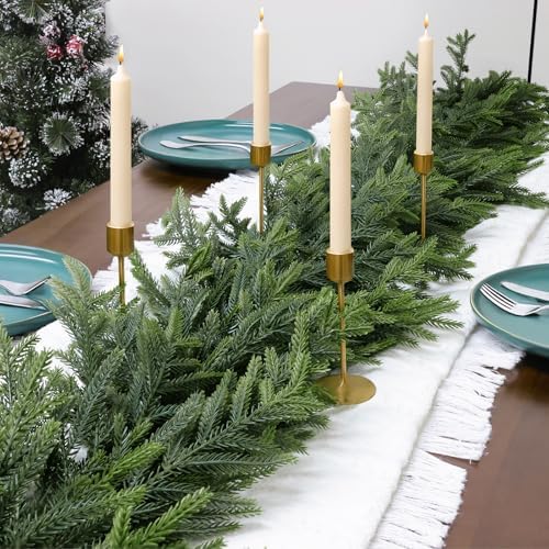 TOWPONICS 2Pcs 6FT Christmas Garland, Norfolk Pine Garland for Mantle Decor