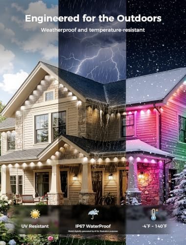 CDN Permanent Outdoor Lights for House, 150FT RGBICW Christmas Eave Lights
