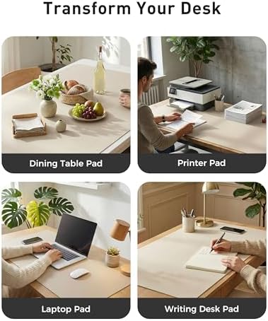 Aothia Faux Leather Desk Mat - Large Mouse Pad, Non-Slip PU Leather Blotter, Waterproof Writing Surface for Office and Home (Eggshell, 63" x 24")