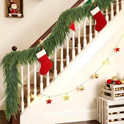 16FT 1PCS Artificial Christmas Norfolk Pine Garland for Stairs Decor