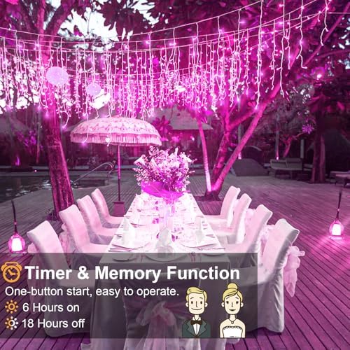 Icicle Christmas Lights Outdoor 66FT 640 LED Pink Christmas Lights