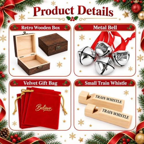 36 Pcs Christmas Believe Bell Golden Ticket Gifts Set Xmas Tree Ornaments