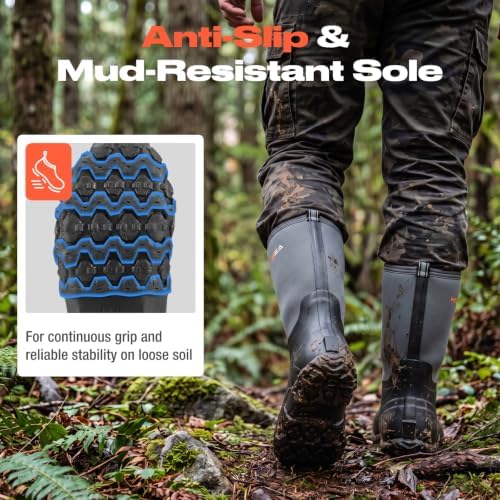 HISEA Men's Rain Boots Neoprene Rubber Boots Waterproof Insulated Mud Boots