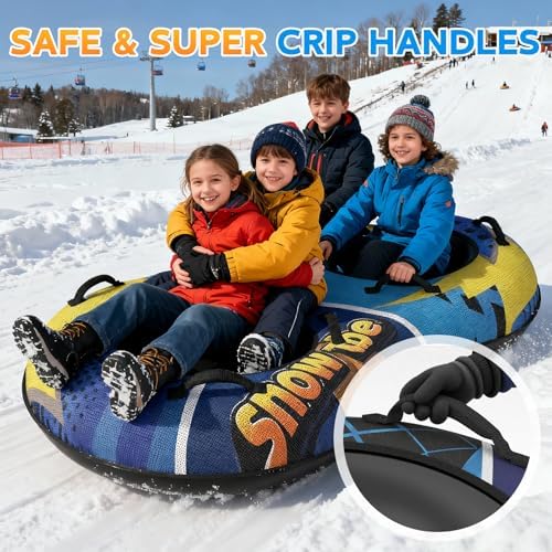 CACSPS Inflatable Snow Tube Sled 48 Inch, Heavy Duty Winter Sledding & Snow Tubing Equipment for Adults with Thickened Material and Canvas Cover (Two-Person Set)
