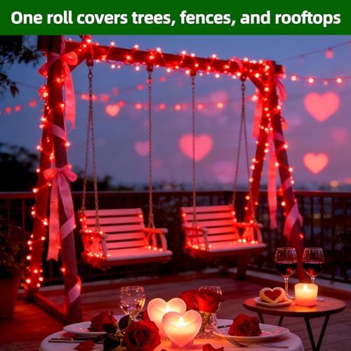 QUHUATU 300 LED 75FT Valentine's Day String Lights, 12 Modes, Red