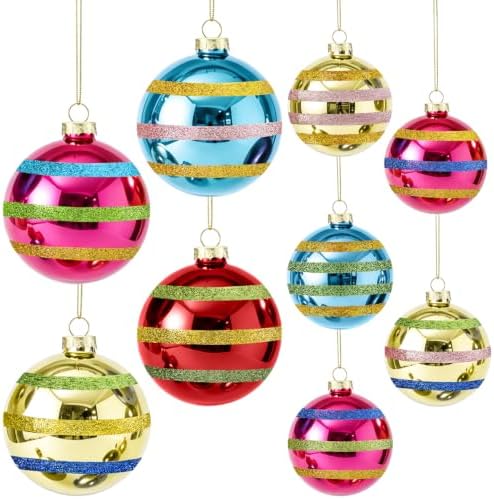 9 Pcs Vintage Glass Christmas Ornaments 2.36 and 3.15 Inch Retro Balls