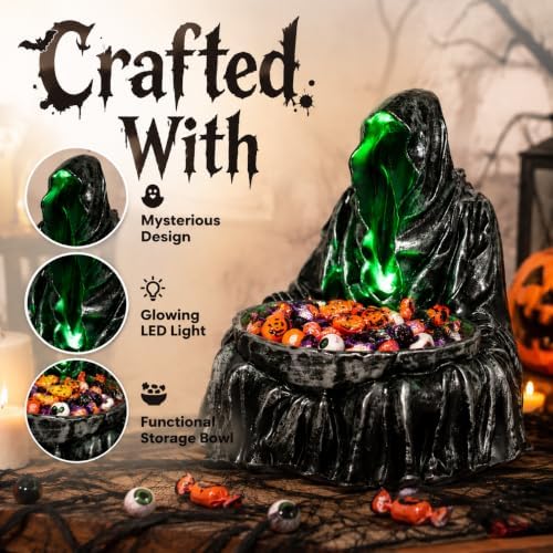 basen Grim Reaper Candy Bowl, Lighted Halloween Resin Decor